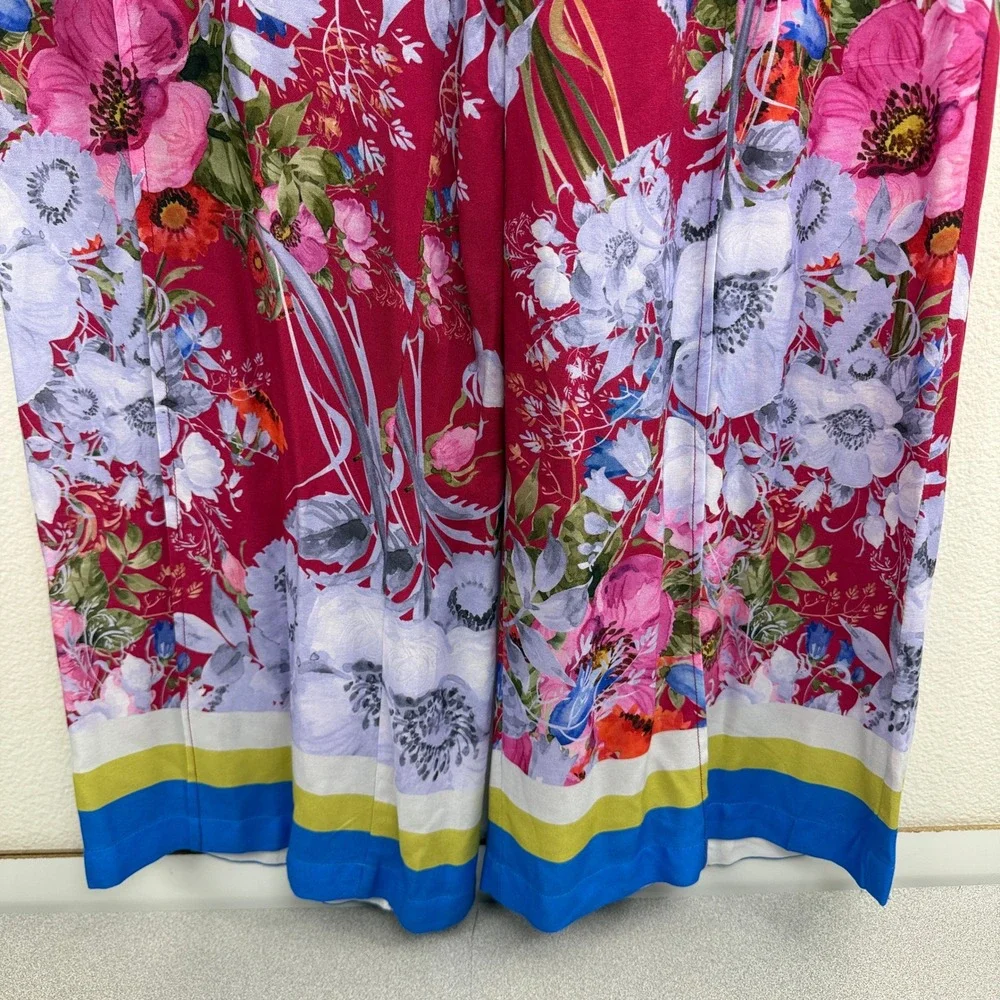 Aratta Silent Journey Pants Womens Small Red Floral Wide Leg Elastic Waist Boho